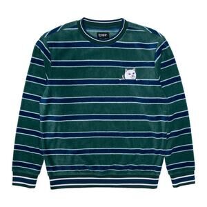 RipnDip Green Striped Long Sleeve Polar Fleece Crewneck Nermal Cat sz S Skater
